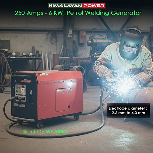 250 Amps - 6 KW, Petrol Welding Generator, Model Silent GE-W8000RS, Recoil & Self Start